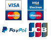 Visa, JCB, Visa Electron, MasterCard, Maestro. PayPal